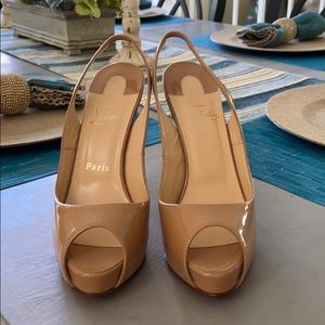 Christian Louboutin Patent Beige Peep Toe